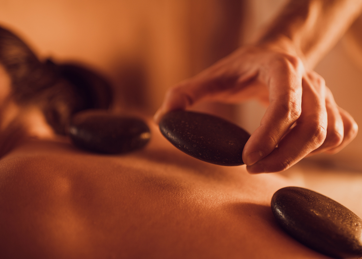Massage therapy with hot stones at the spa!